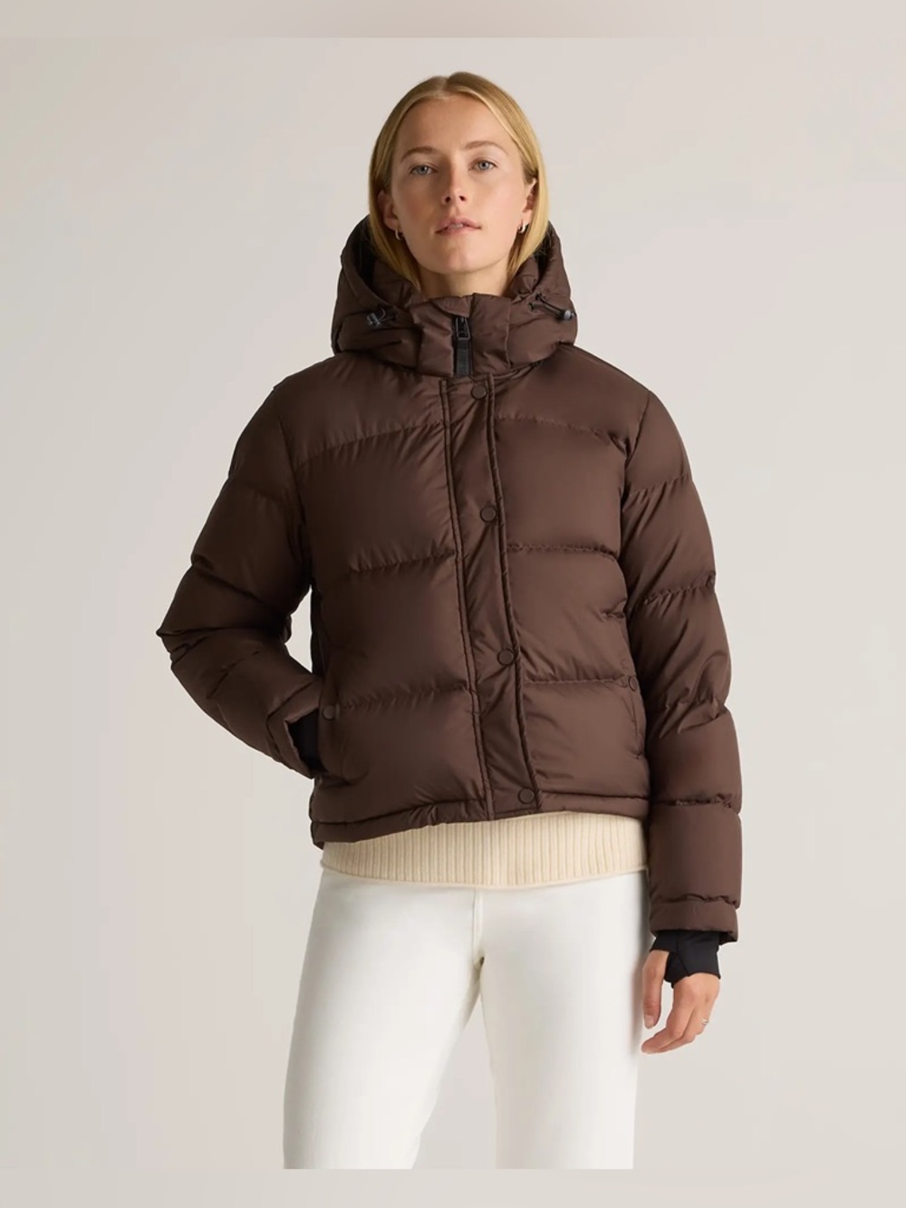 NWT Quince Responsible Down Cropped Puffer Jacket - Hot Fudge
